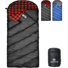 ShinHye 0 Degree Sleeping Bag for Adults - Cotton Flannel 4 Season Cold Weather Winter, XXL Big and Tall Camping Sleeping Bag with Compression Sack