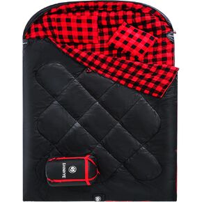 ShinHye Double Sleeping Bag for Adults with 2 Pillows, Camping Sleeping Bags Flannel Cotton 2 Person Sleeping Bags XXL Queen Size Sleeping Bag for Cold Weather