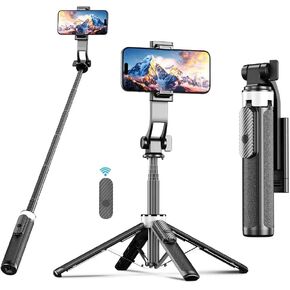 Selfie Stick Quadpod, Upgrade iPhone Tripod Cell Phone Stand with Wireless Remote, Portable Selfie Stick Extendable Phone Holder for iPhone Android Camera Video Recording Filming, 39 Inch