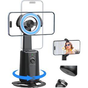 Auto Face Tracking Tripod, Magnetic Auto Face Tracking Phone Holder with 360° Rotation, No APP Required, Portable Smart Body Shooting Camera Mount for Live Vlog, Video, Rechargeable Battery