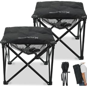 Padded Camping Stool, 18 Inch Oversized Camping Foot Rest, 500lb Camping Chairs Outdoor Footstool Portable Camping Ottoman for Camping Gardening Fishing w/Storage Net Carry Bag (1, Black)