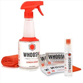 WHOOSH! Screen Cleaner Spray & Eyeglass Cleaner Bundle | 16.9 & 1 fl oz + 1 Microfiber Cloth (14x14) + 1 Microsuede Cloth (6x6) + 2 Wet Wipes