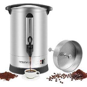 HOMOKUS Commercial Coffee Urn,14.2L Large Coffee Maker,100 Cup Double Wall Stainless Steel Coffee Dispenser,1500W Quick Brew Electric Coffee Percolator with Upgraded Internal Stage for Gathering