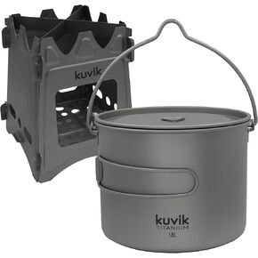 Kuvik Titanium Wood Stove & 1600ml (54 oz) Titanium Pot with Bail Handle Bundle