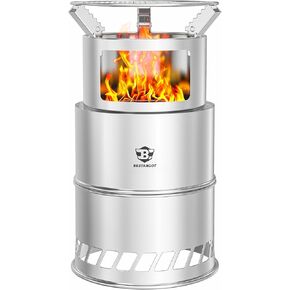 Bestargot Camping Wood Stove, Extra Large, Portable Smokeless Fire Pit, Stainless Steel, Windproof & Stackable Gas Burner for Camping, Hiking, Fishing, Hunting, Survival Stove