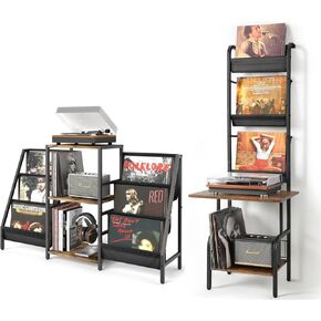 Record Player Stand with Vinyl Storage Set of 2