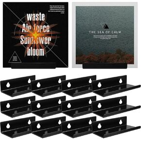 12 Pack 4-inch Acrylic Record Shelves & Wall Mount Holder - Non-Yellowing CD/Vinyl Display Rack for Storage & Decoration