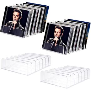 4Pcs Clear Acrylic CD Holder DVD/CD Display Rack & CD Storage Box Holds Up to 14 CD Cases for Media Shelf Storage