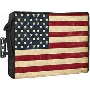 American Flag Outdoor TV Cover 40 to 43 Inch Weatherproof, US Flag Vintage Waterproof Outdoor TV Enclosure with Side Pocket, Red Blue Farmhouse TV Protector Cover for Outside Flat TV