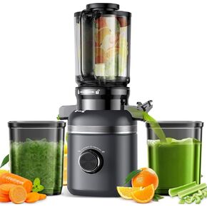 Cold Press Masticating Juicer Machines with Built-in Blades for Slicing Whole Fruits & Vegetables, 4.35" Large Feeding Chute, Quiet & Easy to Clean, 99% High Juice Yield