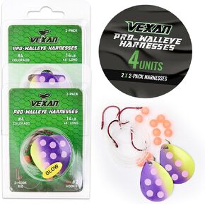 Vexan Glow Walleye Spinner Rig - Worm Harnesses for Walleye Fishing, Live Bait Rigs - Crawler Harness for Walleye - Walleye Fishing Lures