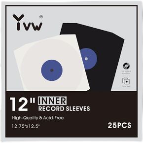YVW 25Pcs Kraft Paper Record Sleeves, Black, Poly Lined, Comer Cut Design, Acid Free Album Covers, LP Jacket Protective