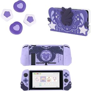 GeekShare Silicone Faceplate Cover & Switch Protective Case & Joycon Thumb Grip Set,for Nintendo Switch Charging Dock - Star Wings Series (Purple)