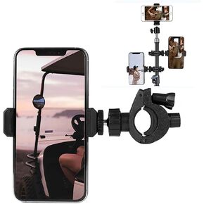 Phone Mount with Adjustable Clamp,Phone Holder for Bike Handlebars, Strollers, Golf Carts, Shopping Carts, Wheelchairs, Mic Stands, and More Secure 360° Rotation, Durable and Lightweight (Black)