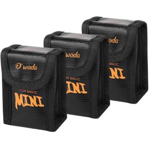 O'woda Battery Safe Bag for DJI Mini 2 Accessories, 3 Pcs Fireproof Explosion-Proof Case Lipo Batteries Protector Storage Pouch for DJI Mini 2 Batteries, Black