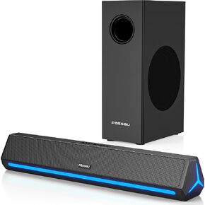 Passau TV Soundbar ، 2.1CH HIFI Stereo Small Sound Bar مع Bass Deep ، Bluetooth/Aux/HDMI (ARC) اتصال