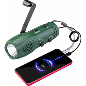 Hand Crank Flashlight with Emergency Radio LED Torch Phone Charger, Portable Dynamo SOS Rechargeable USB Charging Handheld LED Flashlights Built-in Loudspeaker for Camping Hiking Gift