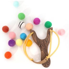Slingshot Set, Wooden Slingshot Set with 12 Felt Balls, Outdoor Wooden Toys Slingshot, Children's Gift, Wooden Toy, Kids Toy