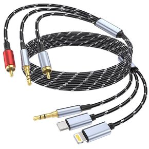 3.5mm to RCA Cable, Lightning to RCA Male to Aux Audio Adapter HiFi Sound Headphone Jack Adapter,(3 in 1 Audio Cable) Connector for iPhone/iPad Speaker MP3 Tablet HDTV(6FT)