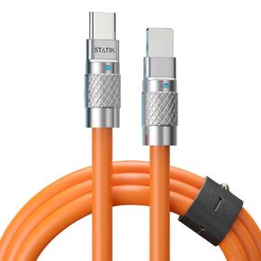 Statik TsumoCharge USB C Cable to i-Product 27W Fast Charging Cable - Heavy-Duty Unbreakable Silicone, Supports Data Transfer Type C Cable, Cord Wrap Organizer Included, 6FT/2M, Orange