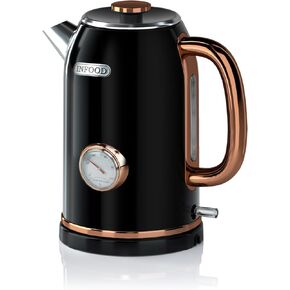 Retro Electric Kettle, 2L / 67oz Hot Water Kettle Electric with Thermometer, 1200W Fast Heating Stainless Steel Tea Kettle for Boiling Water, Cordless, LED Indicator, Auto Shut-Off, White Gold