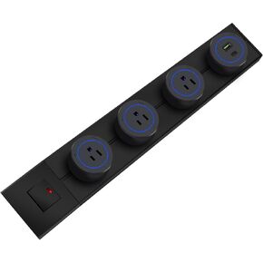 Power Outlet Strip, Power Strip with Switch Control, 19.68 inch Track with 3 AC Outlet adapters, USB-C Port Charging Adapter ，Wall Outlet,Suitable for Kitchen, Living Room, Study, Office ﻿ (Black)