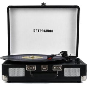 Vinyl Record Player 3-Speed Bluetooth Portable Suitcase Records Player with 2 Built-in Stereo Speakers, Belt-Driven Turntable for Vinyl Records, Support RCA Line Out, AUX Out (Brown)