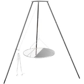 Campfire Tripod Grill, Cooking Grate with Adjustable Height for Cooking Over Fire & Collapsible Legs for Easy Storage
