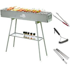 Charcoal Grills Commercial Quality Portable Multiple Size Hibachi BBQ Lamb Skewer Folded Camping Barbecue Grill for Garden Backyard Party Picnic Travel Outdoor Cooking Use(31.6x7.1x5.1 inch)
