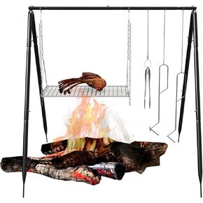 Grill Swing Campfire Cooking Stand Lightweight Campfire Cooking Stand Portable Cookware Hanging Rack Outdoor Camping Bonfire for BBQ Picnic Outdoor Cookware Party