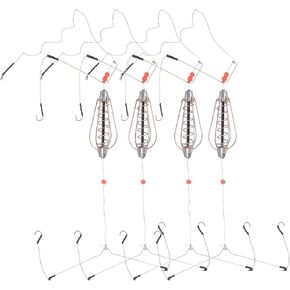 Fishing Bait Cage, 4Pcs Fishing Bait Cage Copper Spring Basket Lure Feeder with Hooks Fishing Accessories