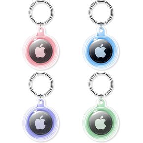Airtag Holder -4 Pack ، Airtag Case Case Apple Air Case مع سلسلة المفاتيح ، لتتبع الحيوانات الأليفة ، الأطفال ، الأمتعة - سهلة الاستخدام ودائمة - حماية Hourtags بأسلوب! (بولي/وردي/أخضر/أرجواني)