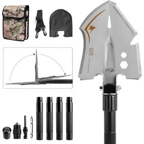 Zune Lotoo Tactical Camping Shovel, 15-in-1 Military Grade Folding Survival Shovel, Portable E-Tool for Outdoor, Hiking, Backpacking, Emergency, Gardening, and Off-Road Adventures