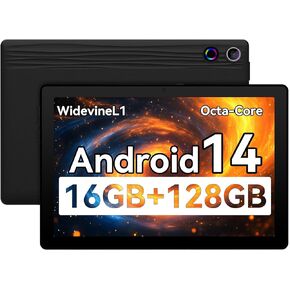 Tablet, Android Tablet, 16GB RAM 128GB ROM 1TB Expansion, 8-Core Processor, Android 14 ,11 inch 1280x800 FHD Touch Screen, Widevine L1, Dynamic Halo, Dual Camera, WiFi6,BT5.3, 6800mAh Battery,Black