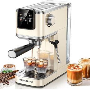 Espresso Machine, 20Bar Hot & Iced Coffee Machine with Rapid Cold Brew, Espresso Maker with Milk Frother Steam Wand, Touch Screen with 37oz Water Tank for Latte, Cappuccino, Gift, Creamwhite
