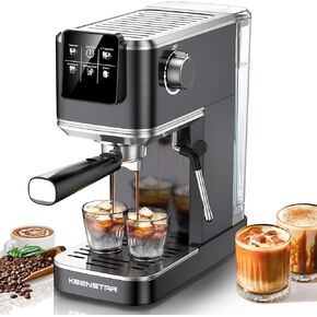 Espresso Machine, 20Bar Hot & Iced Coffee Machine with Rapid Cold Brew, Espresso Maker with Milk Frother Steam Wand, Touch Screen with 37oz Water Tank for Latte, Cappuccino, Gift, Black