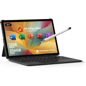 EYY 10.1" 2 in 1 Tablet/Laptop Computer, 12GB RAM+256GB SSD, Windows 11 Tablet Touchscreen with Stylus and Keyboard, Intel M3-8100Y Processor(up to 3.40GHz), WiFi 5, BT 5, HDMI, Dual Camera, Gray
