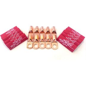(10) 4 Gauge Copper Ring Terminals 3/8" Red Heat Shrink Tubing Lugs in Saudi Arabia