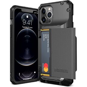 VRS DESIGN Damda Glide Pro Phone Case for iPhone 12 Pro Max, with [4 Cards] Premium Sturdy [Semi Auto] Credit Card Holder Slot Wallet for iPhone 12 Pro Max 6.7 inch(2020) Black