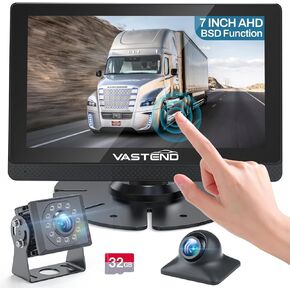 Wired RV Backup Camera, New Blind Spot Detection System, 7" IPS Touchscreen Monitor with 1080P Rear View Camera, IP69 Waterproof, IR Night Vision for Truck, Trailer, Camper