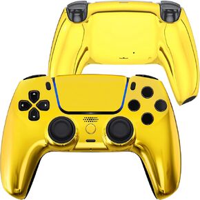 eXtremeRate Luna Redesigned Front Shell Touchpad Compatible with ps5 Controller BDM-010 020 030 040 050, Replacement Bottom Shell Back Cover Compatible with ps5 Controller - Chrome Gold