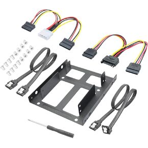 Dual 2.5 to 3.5 Inch HDD/SSD Hard Disk Mounting Bracket, Metal Mounting Bracket Convert Any 2.5 Inch SSD/HDD Hard Disk Drive, Included SATA and Power Cables Suitable for Desktop PC