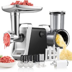 Huanyu Electric Meat Grinder 2600W Max Multifunctional Processor with Stainless Steel Blade & Meat Plates, Sausage Stuffers, Kubbe Kit, Cheese Grater, Veggie Slicers & Juicer for Home Kitchen Using