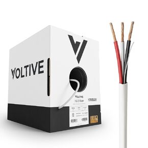 Voltive 16/3 Low Voltage Wire, 500ft, White - Stranded Bare Copper - UL Listed CL3R Rated - Alarm/Security, LED Lighting, Audio/Speakers