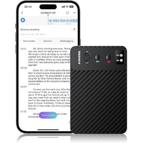 AI Voice Recorder, Free Transcribe & Summarize AI Audio Recorder, Support 121 Languages, 64GB Memory, Wireless Charging, App/Web Control, Digital Recording Device for Lectures, Meetings, Calls, Black