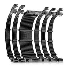Dual 4+4 Pin EPS PSU Cables, Cable Extension PC, 16 AWG, 1x24 Pin ATX / 2X(4+4) Pin EPS / 3X(6+2) Pin PCI-E, PSU Extension Cable Kit, 30cm Length, White