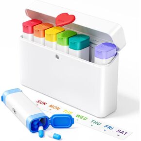 Weekly Pill Organizer 2 Times a Day - Pill Box 7 Day with Heart Decoration, Cute and Portable AM PM Travel Pill Case, Daily Pill Container with Double Protection for Privacy and Medicine Security