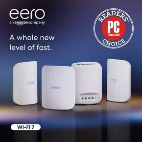 Amazon Eero Max 7 Mesh WiFi System (أحدث نموذج) - يدعم خطط الإنترنت حتى 10 جيجابت في الثانية ، وتغطية تصل إلى 10000 قدم مربع ، قم بتوصيل 750 جهازًا ، 4 عبوات