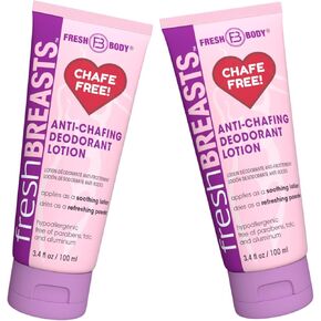 Fresh BREASTS Anti-Chafing Deodorant Cream to Powder for Under Boobs, Inner Thighs - Lotion Made without Talc, Aluminum, Parabens or Added Fragrance - 3.4 Fl Oz (2 Pack)