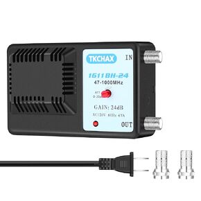 Antenna Amplifier, Digital TV Signal Booster,Adjustable Gain Upto 24db Distribution,Support 47-1000Mhz,Clears Up Pixelated Low Strenght Channels, Work with FM, UHF, VHF and HD TV